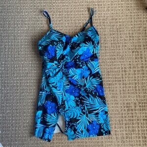 NWT Grace Karin Blue Floral Print One‎ Piece Swimwear XL